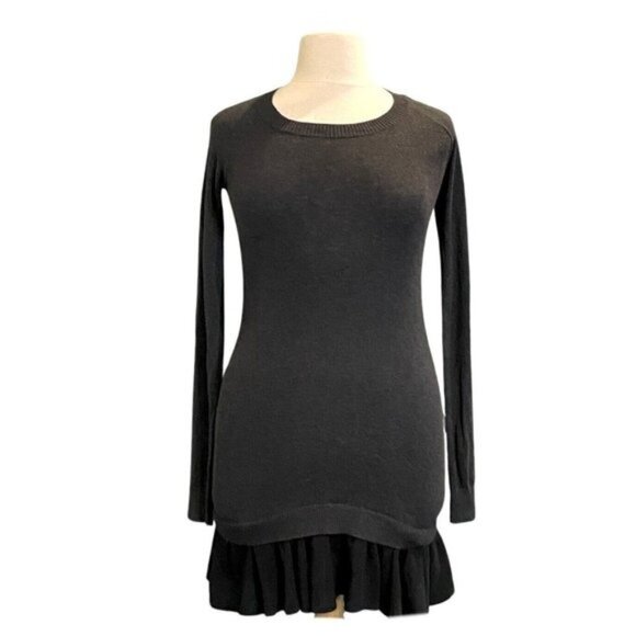 Rachel Rachel Roy Long Sleeve Crew Neck Gray Sweater Dress Black Ruffle Hem Sz L - Picture 2 of 6